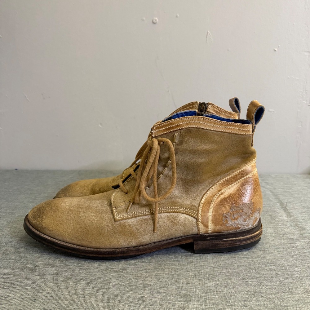 Mark Nason Boots Mens 10 Tan Leather Vintage Y2K Side Zip Dragon Made in Italy